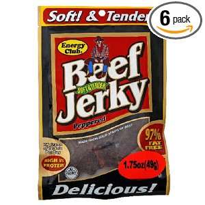 Energy Club Beef Jerky, Peppered, 1.75 Ounce Bags (Pack of 6)