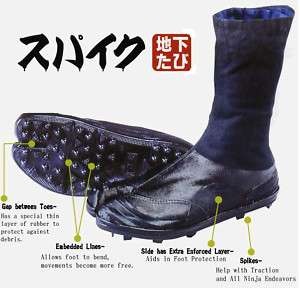 Durable Tabi Ninja Boots/Shoes with Spikes & Travel Bag  