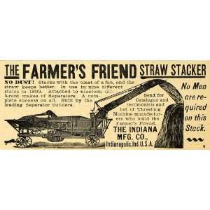  1892 Ad Straw Stacker Machine Farmers Friend Indiana 