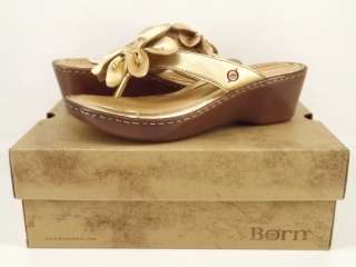   shoes gold leather floral Born Itty 40.5 9 M flip flop sandal  