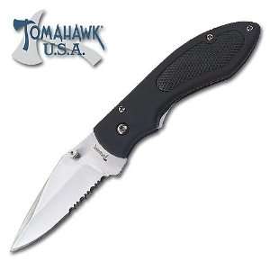  Tomahawk Folding Knife Black Half Serrated Sports 