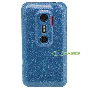 TPU Cases HTC EVO 3D Case Blue Glitter Flex Skin Cover 608938236906 
