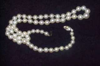 Vintage Pearl Necklace 22 Long 14K White Gold Clip  