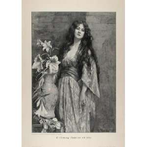 1904 Print B/W Portrait Woman Madchen Lily F. Wobring   Original Print 