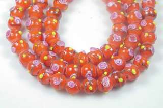 Lampwork Glass Rose Orange Swish Round Beads 10mm  
