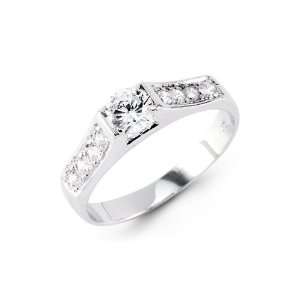 New Channel Set Round CZ 14k White Gold Engagement Ring