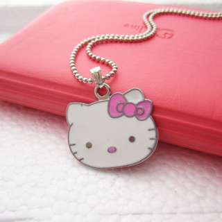Sweet Hellokitty Big face Pink Bow Metal Pendant Necklace Birthday 