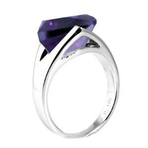 Suspended 3D Amethyst cubic zirconia triangle ring in sterling silver 