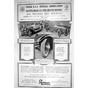  1922 ADVERTISEMENT RAPSON TYRES MOTOR CARS BURLINGTON 