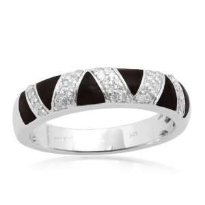 Sterling Silver Black Enamel Zig Zag Diamond Ring (1/6 cttw, I J Color 
