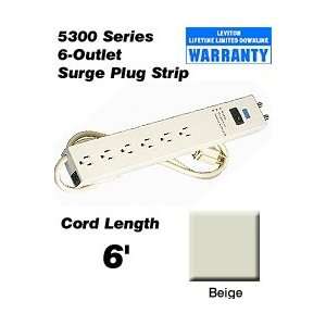   Outlet Strip with Switch, Data Sensitive, 6 Feet Cord Length, Beige