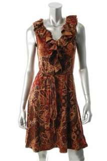   Ralph Lauren NEW Petite Career Dress Brown BHFO Ruffled P/M  