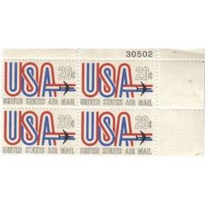  1968 USA & JET Airmail #C75 Plate Block of 4 x 20 cents US 