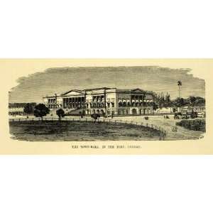  1878 Wood Engraving Town Hall Fort Bombay Mumbai India 