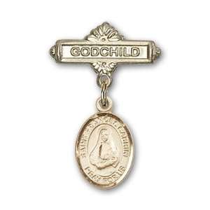   Gold Baby Badge with St. Frances Cabrini Charm and Godchild Badge Pin