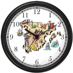  Map of Spain with Icon & Landmarks Spain Theme Wall Clock 