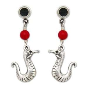    Cornucopia earrings, Silver Sea Horses 1 W 2 L Jewelry
