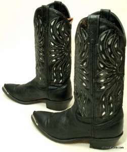   USA Made Acme Black Cowboy Boots SILVER INLAY EAGLES Silver Tips Men 8