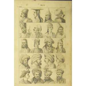  Men Portraits C1860 Hats Turban Nationalities Heads