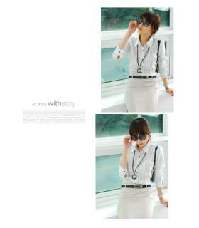   / Stylish Stripe Shirt Blouse, Chic, Career Woman, Korea / WITHSTORY