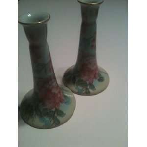   Floral Pattern Candlestick Holders Trimmed in Gold