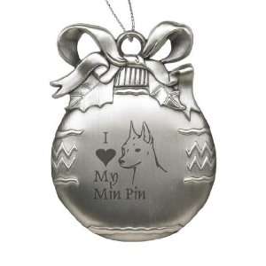   Solid Pewter Christmas Ornament   I Love My Min Pin