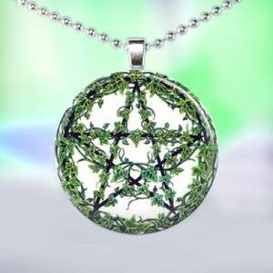Ivy Pentagram Wicca Glass Tile Necklace Pendant C50  