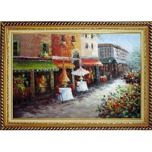  Bistro on Paris Street Oil Painting, with Linen Liner Gold 
