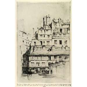   Germain des Pres Abbey Street Sketch Drawing   Original Halftone Print