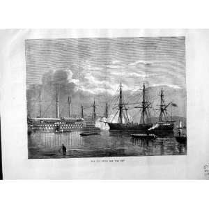  1870 OLD STYLE NEW SHIPS SAILING WAR BOATS OLD PRINT