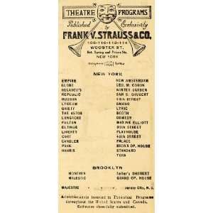  1915 Ad Frank Strauss Theatre Wooster Program Majestic 