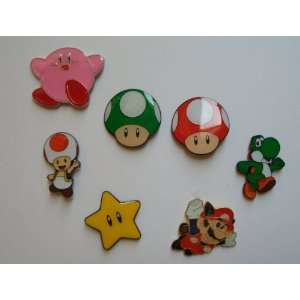  7 Super Mario Yoshi Mushroom Kirby Metal Pin Badge Set 
