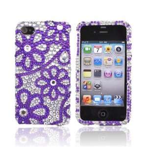    For Apple iPhone 4 Bling Hard Case PURPLE FLOWER LACE Electronics