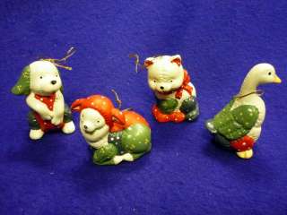 VTG ENESCO PATCHWORK QUILTED CERAMIC ANIMAL ORNAMENTS  