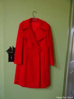   Bright Red Calvin Klein Cashmere 100% Wool Trench Coat   