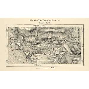  1882 Relief Line block Map Canal Caronte Map France 