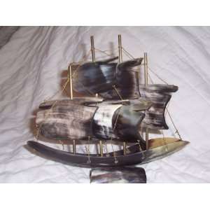  Vintage Sailboat Made From Steer Horn 