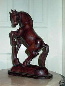 Horse Stallion Wood Carved Statue Figurine  