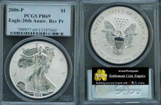 2006 P PCGS PR69 American Silver Eagle 20th Anniv Reverse Proof  