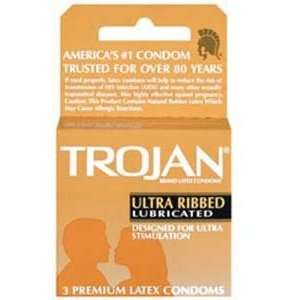  Condom Trojan Stimulations Ultra Ribbed 3 Pack Health 