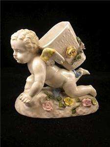 Antique OLD PARIS Figural CHERUB ANGEL ROSE FIGURE VASE  
