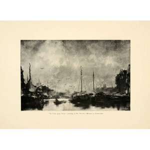  1899 Print Quay Painting Jacob Maris Boats Dock Port 