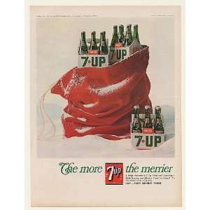  1966 7 Up Six Pack Bottles Santa Bag Christmas Print Ad 