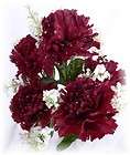 60 WINE BURGUNDY Carnations Wedding Bridal Bouquet Silk Flowers 