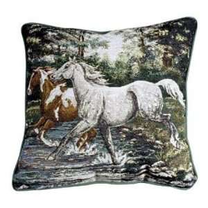 Spring Fling Prancing Horses Animal Decorative Throw Pillow 17 x 17