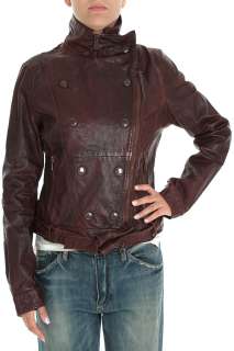 ARMANI JEANS woman Leather biker jacket BROWN with studs size 44 Eu 8 