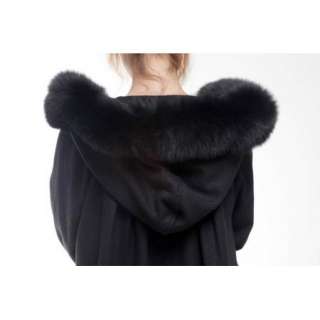 Grey Cashmere Wool Poncho Cape Coat Cloak Fox Fur Hood  