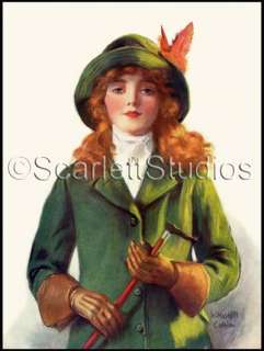 LADY w/ RED HAIR in RIDING OUTFIT Haskell Coffin GICLEE  