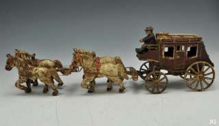 Old Fashioned Painted Cast Iron U.S. Mail Horse & Carriage Toy 