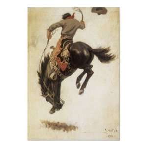  Vintage Cowboy on a Bucking Bronco Horse Posters